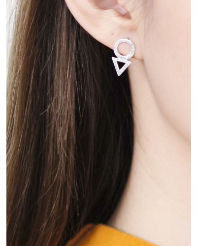 TRIANGLE WITH OPEN CIRCLE SILVER EARRING