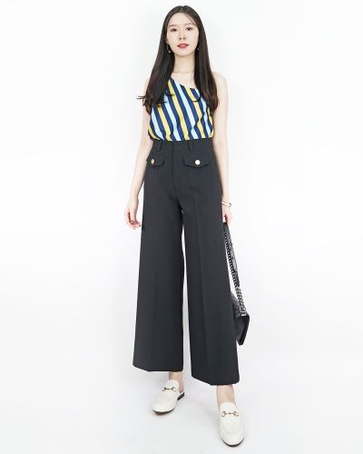 CARA GOLD BUTTON STRAIGHT PANTS