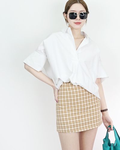 MINNIE TARTAN A-LINE SKIRT-MUSTARD-M