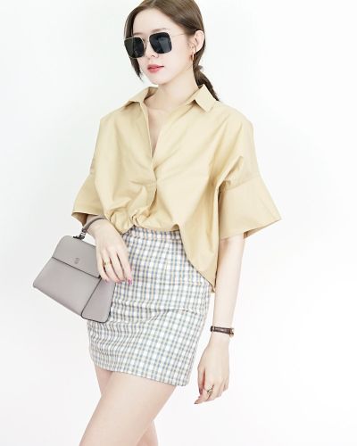 MINNIE TARTAN A-LINE SKIRT-YELLOW-S