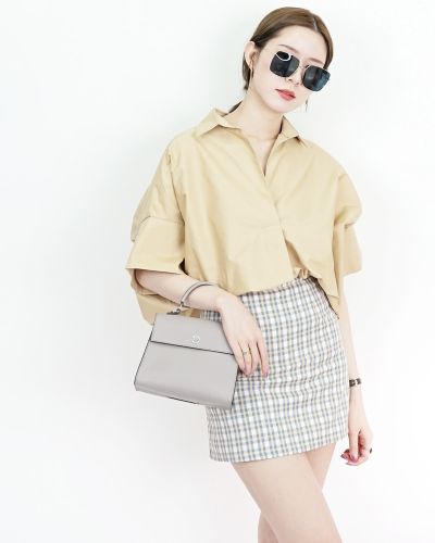 MINNIE TARTAN A-LINE SKIRT-YELLOW-M