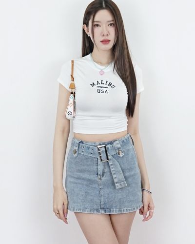 BELTED DENIM MINI SKIRT