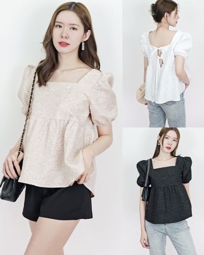 ROSE EMBOSSED BOW BACK BLOUSE