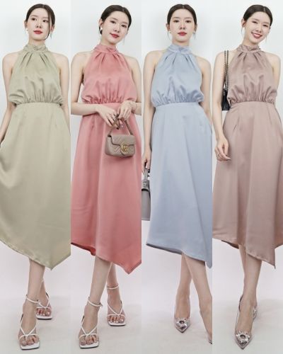 TUBEROSE BOW BACK SATIN MIDI DRESS