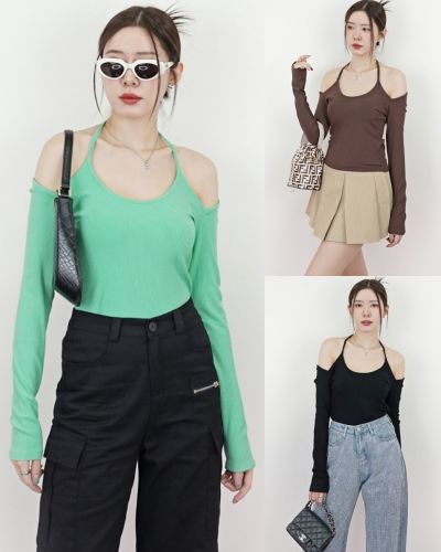 KARINA TIE NECK RIBBED TOP