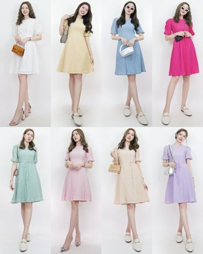CRUNCHY TIE WAIST CHIFFON DRESS