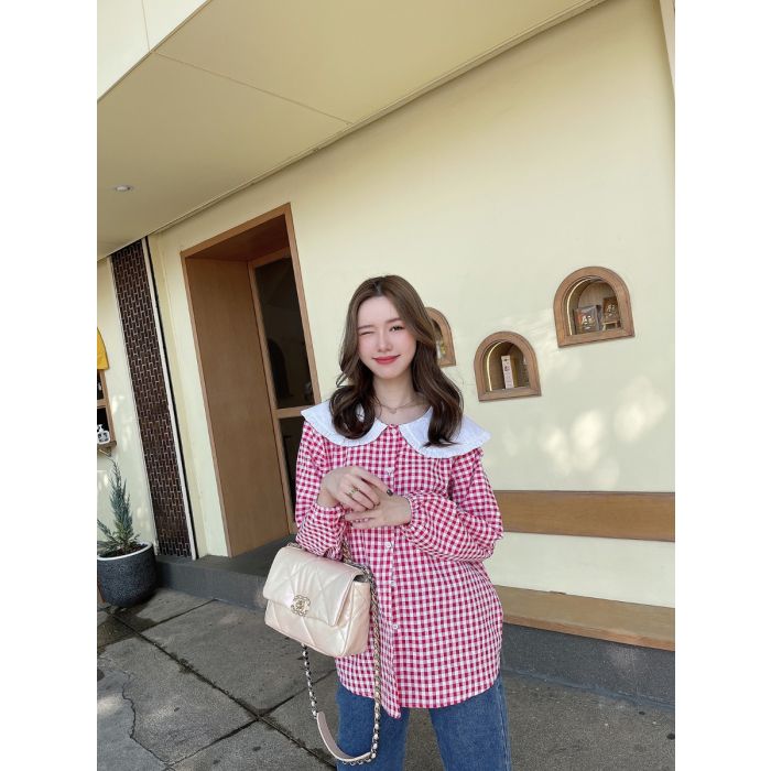 JELLY GINGHAM COTTON BLOUSE-RED