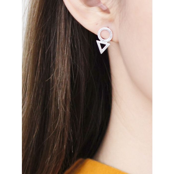 TRIANGLE WITH OPEN CIRCLE SILVER EARRING
