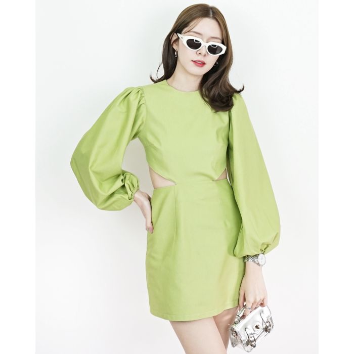 SPECIAL OFFER * COCKTAIL OPEN WAIST & BACK DRESS-LIME