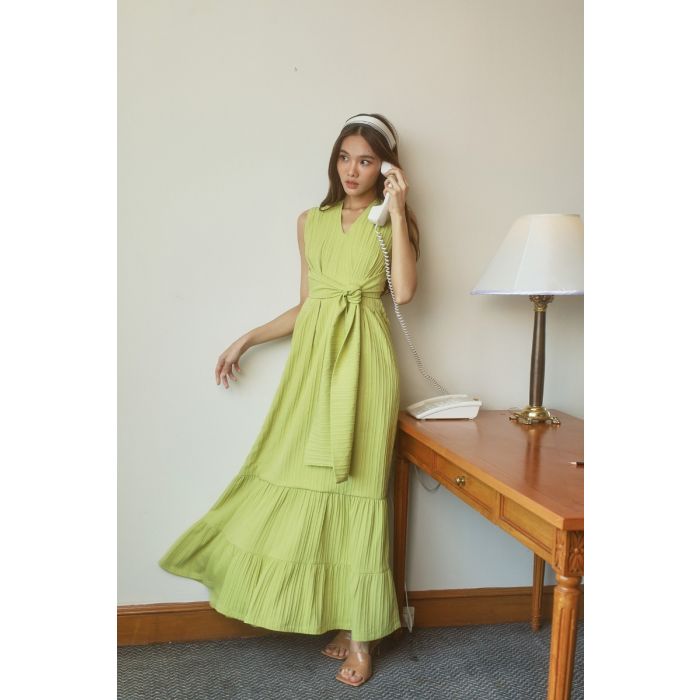 PASTRY BOW HALTER MAXI DRESS-LIME