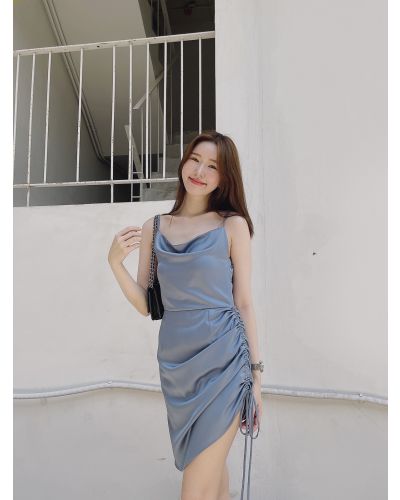 WENDY TIE BACK SATIN DRESS-GRAPHITE-M