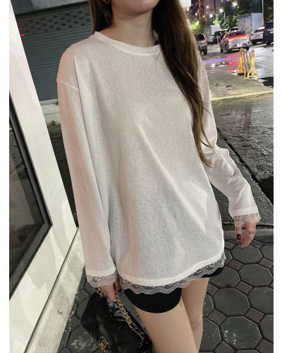 DIFFUSED LACE SLUB OVERSIZED TOP
