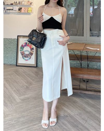MACADAMIA SPLIT FRONT MIDI SKIRT