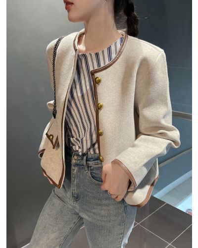LEATHER TRIM FELT JACKET