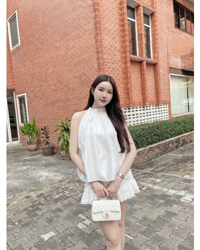 BUTTERFLY PLEATED SATIN SLEEVELESS TOP