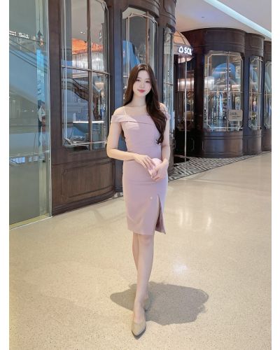 ADELINE CLASSY SHOULDER DRESS-EARLY GRAPE-M