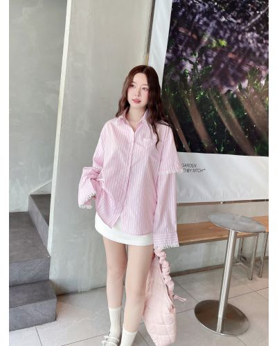 SOFT STRIPE OVERSIZED SHIRT-PINK