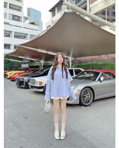 SOFT STRIPE OVERSIZED SHIRT-BLUE
