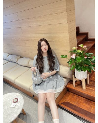 SOFT CORE LACE HEM TUNIC DRESS-GREY