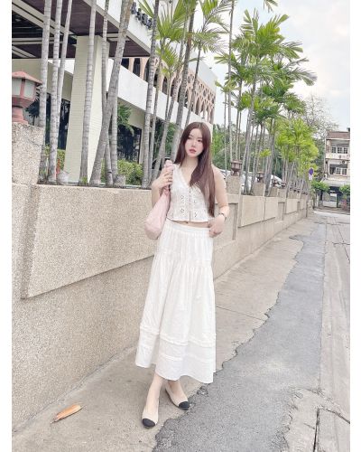 OLIVETTE COCOON MIDI SKIRT-WHITE