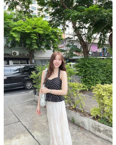 LUNIE POLKADOT TIE NECK TOP-BLACK