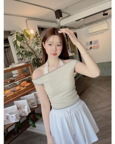 FLOMI STRIPE OFF SHOULDER TOP-YELLOW