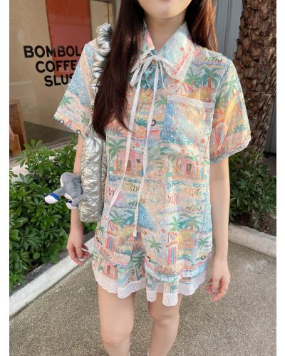 BEACH PRINT SHIRT & SKIRT SET