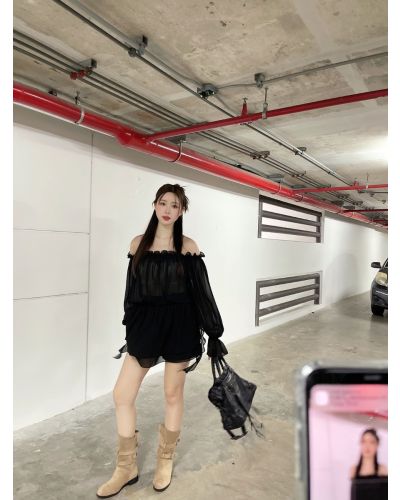 AMELIA CHIFFON OFF SHOULDER TUNIC-BLACK