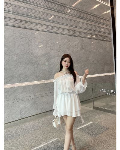 AMELIA CHIFFON OFF SHOULDER TUNIC-WHITE