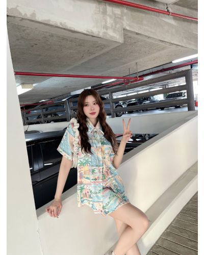 SOSHA PRINTED SHIRT & SKORTS SET-BEACH