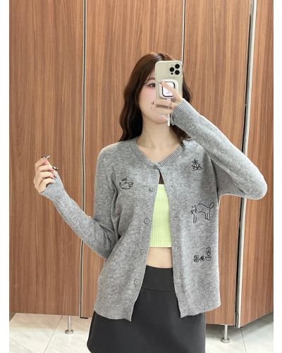 CAT AND BOY KNIT CARDIGAN-GREY