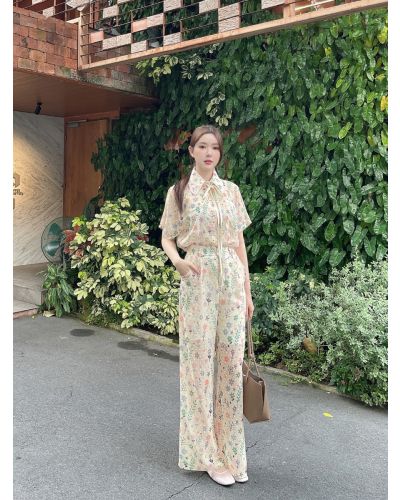 GARDEN SHIRT & PANTS CHIFFON SET-FLOWER