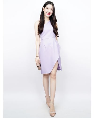 TULIP SINGLE SHOULDER DRESS-LAVENDER-M