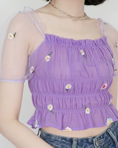 PRIMROSE SEE THROUGH CROP TOP-PURPLE