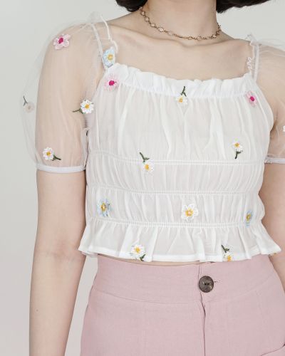 PRIMROSE SEE THROUGH CROP TOP-WHITE