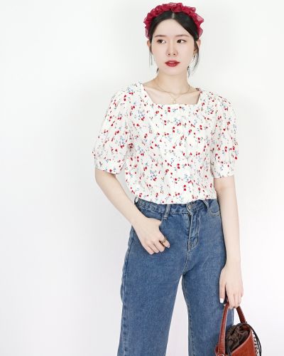 POPPY FLORAL CHIFFON BLOUSE-VANILLA