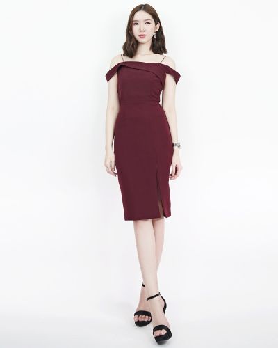 ADELINE CLASSY SHOULDER DRESS-BURGUNDY-S