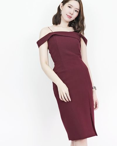 ADELINE CLASSY SHOULDER DRESS-BURGUNDY-M