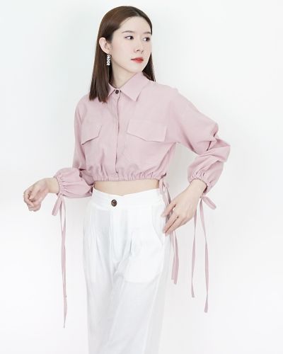 BONITA DRAWSTRING CROP TOP-PINK