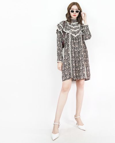 BACKYARD RUFFLE LACE RIBBON DRESS-BLACK