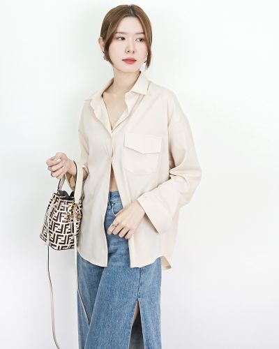 MODA BASIC OVERSIZED SHIRT-BEIGE