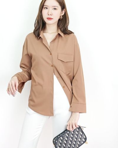 MODA BASIC OVERSIZED SHIRT-BROWN