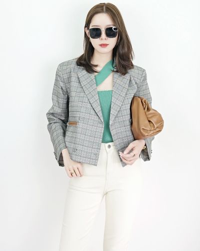 MEZZO PLAID OVERSIZED BLAZER-BROWN-M
