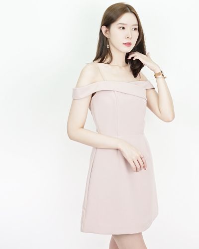 AVELINE CLASSY SHOULDER DRESS II-NUDE-M