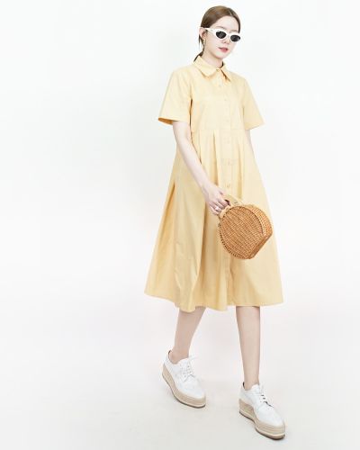 ELLEN COTTON MIDI SHIRT DRESS-HONEY
