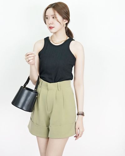 WISDA HIGH WAISTED SHORTS-MATCHA-M