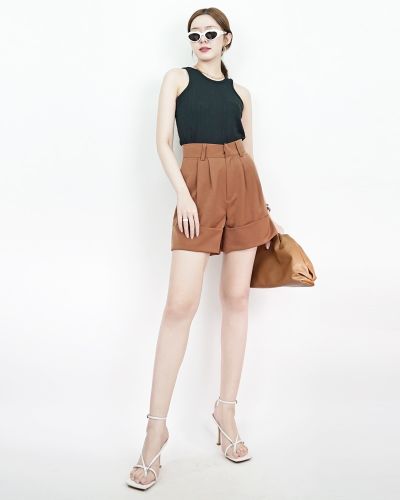 WISDA HIGH WAISTED SHORTS-BROWN-M