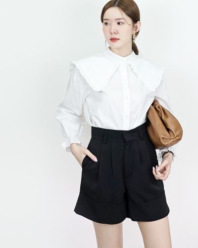 BEAUX RUFFLE COLLAR COTTON BLOUSE-WHITE