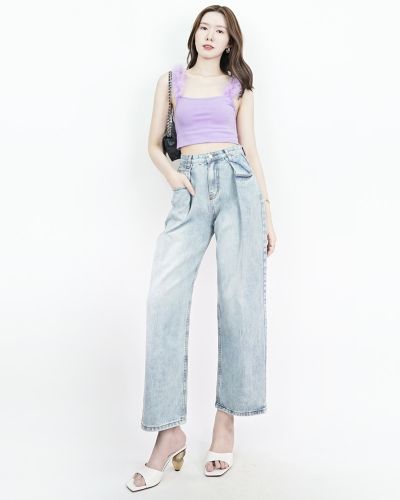 FEATHER STRAP SINGLET TOP-LAVENDER