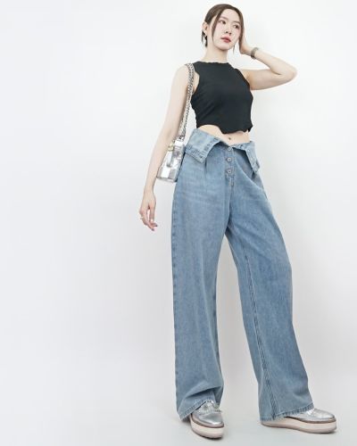 LAPINE FOLDED WAIST DENIM PANTS